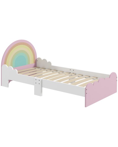  Lettino per Bambini 3-6 Anni con Sponde Laterali Anticaduta in MDF, 143x74x66 cm, Bianco e Rosa