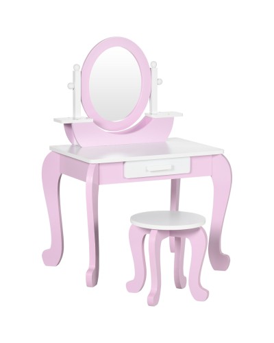  Set Toeletta Trucco per Bambini con Tavolino con Specchi e Sgabello, Età 3-6 Anni, Rosa