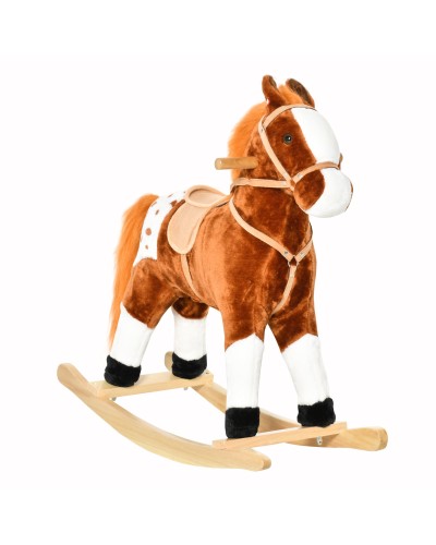 Wooden Rocking Horse with Animal Sound Toy Gift for Kids, 74 x 28 x 65 cm, Brown