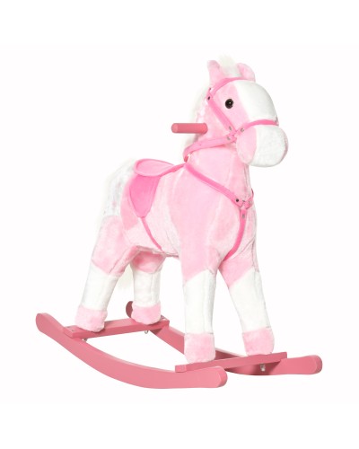 Wooden Rocking Horse with Animal Sound Toy Gift for Children, 74 x 28 x 65 cm, Pink