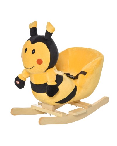  Animale a Dondolo per Bambini a forma di Ape in Legno di Pioppo con Musica, 60x33x45 cm, Giallo e Nero