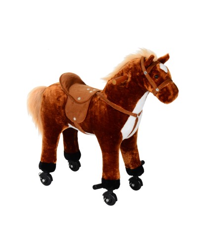  Cavallo a Dondolo per Bambini 3+ Anni con 4 Rotelle e Suoni Realistici, Dondolo per Bambini Imbottito con Poggiapiedi, 65x28x75