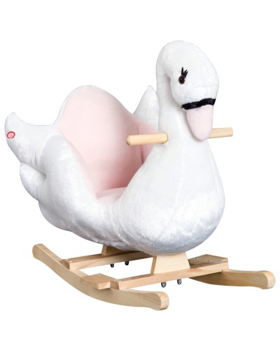 Swan Rocking Horse with Music, Metal and Wood Frame Plush Rocker, 60
