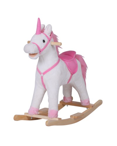 Unicorn Wooden Rocking Horse Ride-On Toy Plush for Kids 78 × 28 × 68cm Pink