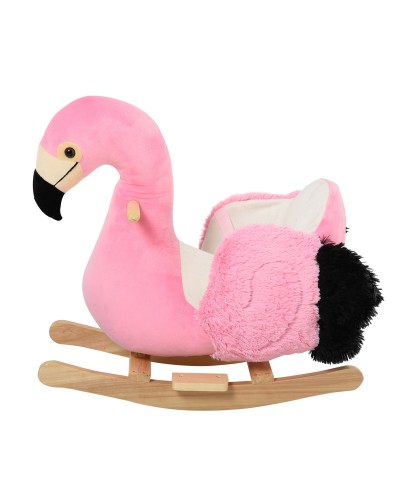  Cavallo a Dondolo per Bambini, Fenicottero a Dondolo per Bambini dai 18 Mesi in Legno con Cinture di Sicurezza, Rosa