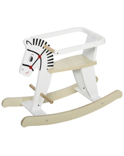 Classic Wooden Rocking Horse for Toddlers 1-3 Years Old with Rim, Handles and Footrest, 68x26.5x48cm, White