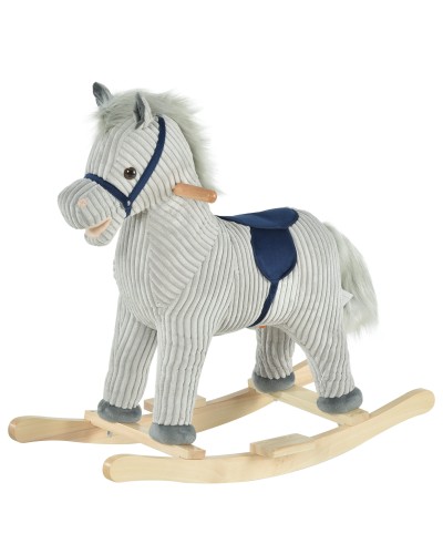  Cavallo a Dondolo per Bambini 3-6 Anni con Suoni in Peluche, 73x35x64cm, Grigio