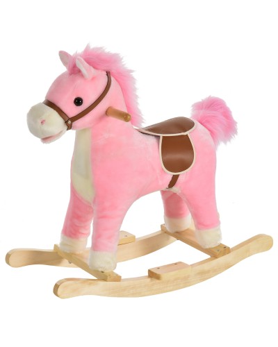  Cavallo a Dondolo in Legno Giocattolo con Suoni Realistici per Bambini 36-72 Mesi, Include 2 Batterie AA, Rosa