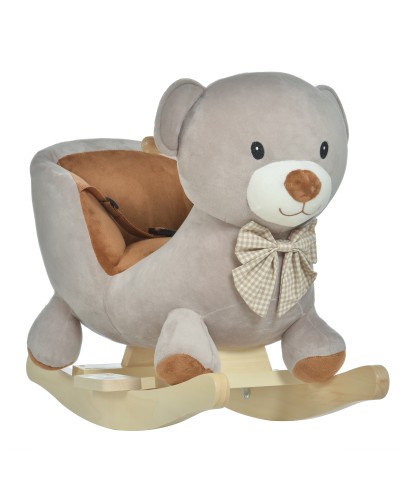 Bear Rocking Horse with Sounds, Interactive Toddler Rocker for 18-36 Months, Gray, 60x33x50cm
