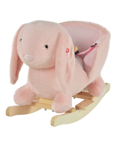 Rabbit Rocking Horse with Sounds, Interactive Rocker for Toddlers 18-36 Months, Pink, 60x33x50cm