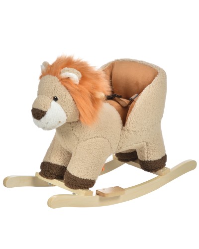  Dondolo Giocattolo a Forma di Leone per Bambini 18-36 Mesi, Ruggisce (3 Batterie Incluse), in Legno e Peluche