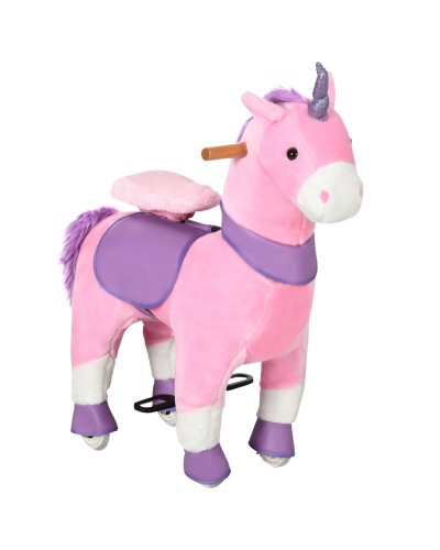 Unicorn Rocking Horse with Wheels for 3-6 Year Olds, 70x32x87cm, Pink