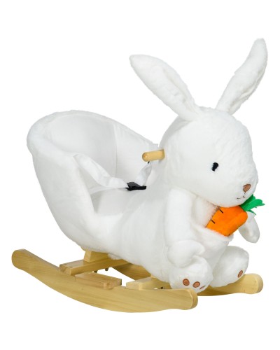  Animale a Dondolo a forma di Coniglio con Suoni e Cintura di Sicurezza, 60x33x50 cm, Bianco