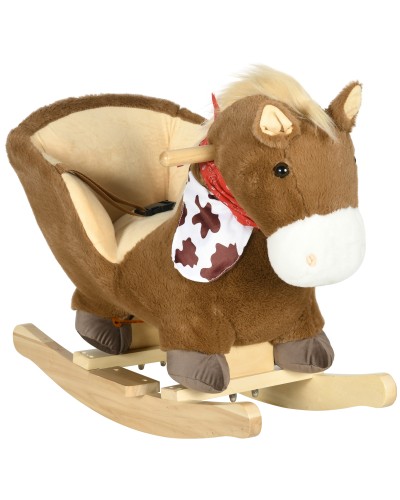  Cavallo a Dondolo per Bambini da 18-36 Mesi con Suoni Realistici, 60x33x50 cm, Marrone e color Legno