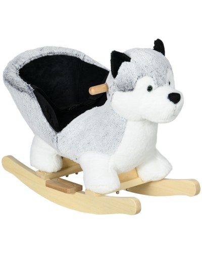  Cavallo a Dondolo a Forma di Cane Husky per Bambini da 18-36 Mesi, 60x33x50cm, Grigio