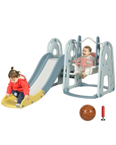  Set da Gioco 5 Anni max con Altalena per Bambini, Scivolo per Bambini, Canestro Basket e Scaletta, in HDPE e PP