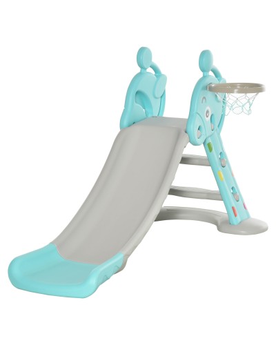 18-Month-Old Toddler Slide Foldable with 3 Steps and Basketball Hoop, Indoor and Outdoor Slide, 147x82x85.5 cm, Blue