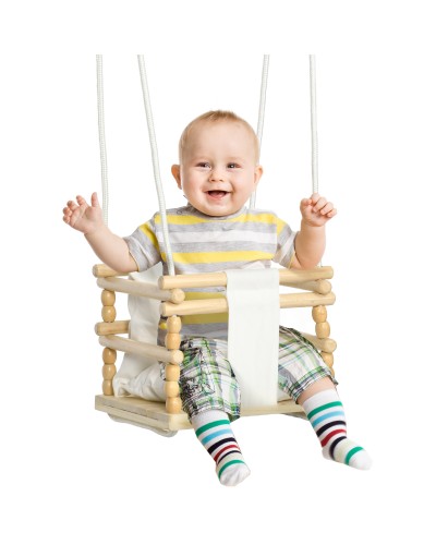 Wooden and Cotton Baby Swing for 9-36 Months with Adjustable Rope and Cushion, 30x30x110-180 cm