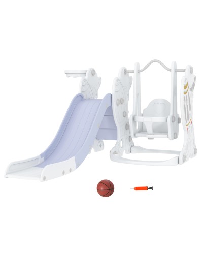  Gioco per Bambini 18-48 Mesi, Set 3 in 1 in Plastica con Altalena, Scivolo e Canestro, 150x185x92 cm,