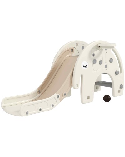  Scivolo per Bambini da Interno 3 in 1 con Canestro e Design a Elefante, Età 1-3 Anni, Bianco Crema