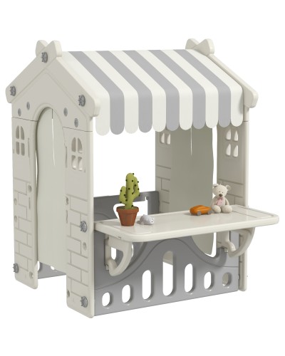 Indoor Playhouse for Children 1-6 Years with Doors, Windows, and Shop Counter, Cream