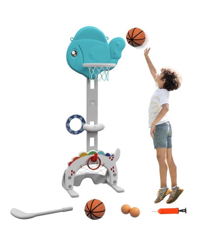 Canestro Basket per Bambini 5 in 1 con Altezza Regolabile, Porta da Calcio e Golf, Età 3-6 Anni