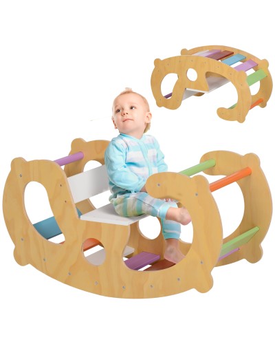  Gioco per Bambini 2 in 1 Arco Montessoriano e Sedia a Dondolo per Uso Interno, in Legno di Pino, 91x41x48 cm