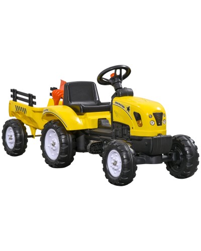 Kids Pedal Tractor 3+ Years with Trailer, Rake, Shovel and Horn, Yellow