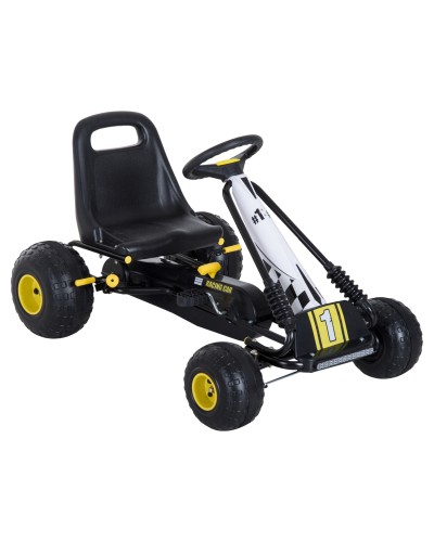  Go-Kart a Pedali per Bambini con Sedile Regolabile, Freno e Frizione, 95x66.5x57cm, Bianco Nero