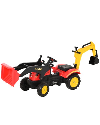  Ruspa Giocattolo a Pedali, Escavatore Cavalcabile per Bambini con Pale e Volante, 179x42x59cm Multicolore