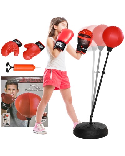 Freestanding Punching Bag for Kids Ages 5-10 with Gloves and Adjustable Height, Red