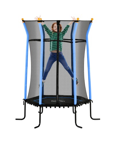 Kids Trampoline with Zipper Entrance and Padded Poles, Steel, PP and EPE, Ø163.5x190 cm, Blue