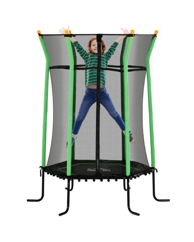  Trampolino Elastico per Bambini 3-10 Anni con Ingresso a Cerniera e Pali Imbottiti, Ø163.5x190 cm, Verde