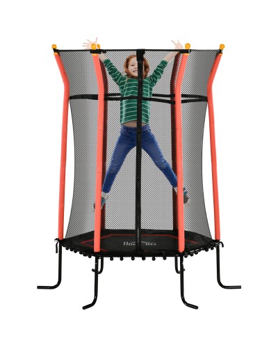 Kids Trampoline with Zipper Entry and Padded Poles, Ø163.5x190 cm, Red