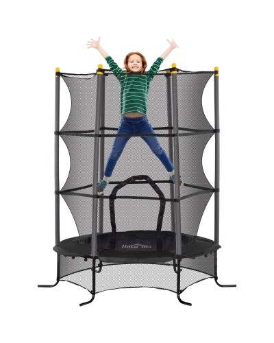 Trampolino Elastico per Bambini Ø1.6x1.9 m con Rete di Sicurezza e Pali Imbottiti, Età 3-10 Anni, Nero