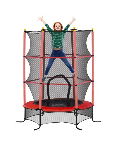 Kids Trampoline Ø1.6x1.9 m with Safety Net and Padded Poles, Age 3-10 Years, Red