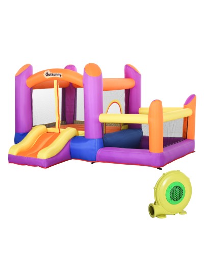 Inflatable Castle for Kids Garden, Inflatable Water Park with Slide, Trampoline and Pool, Multicolor, 280x2