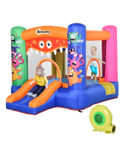  Casa Gioco Castello Gonfiabile Gigante per Bambini 3-8 anni Trampolino Rimbalzante Colorato con Scivolo e Canestro 250cmx180cmx