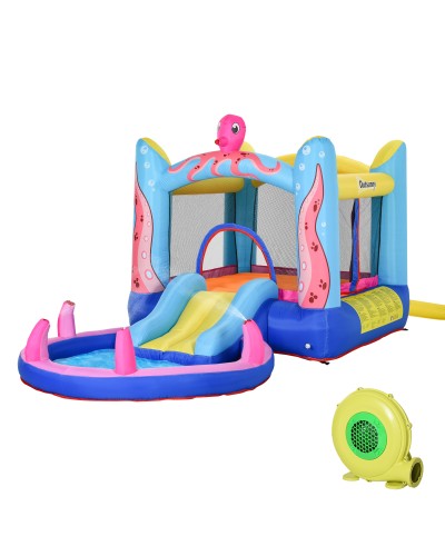  Castello Gonfiabile Gigante e Rimbalzante per Bambini 3-8 Anni con Scivolo, Piscina e Gonfiatore 3.6x1.75x1.8m