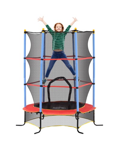  Trampolino per Bambini con Tappeto Elastico, Rete di Sicurezza e Pali Imbottiti, Età 3-10 Anni, Blu
