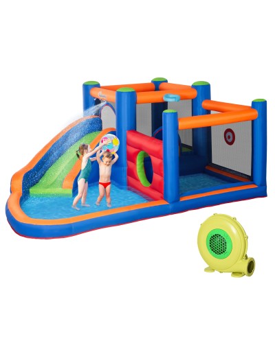  Castello Gonfiabile per Bambini 3-8 Anni con Scivolo, Trampolino e Piscina, 380x340x170cm