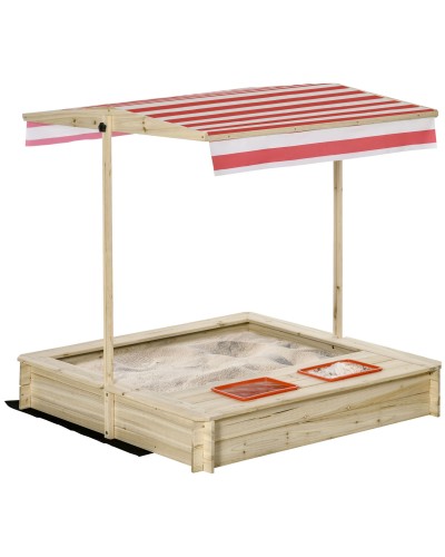 Kids' Sandpit 3-8 Years with Adjustable Canopy, Fir Wood and Polyester, 118x118x118 cm