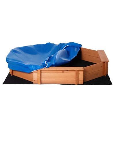  Sabbiera per Bambini in Legno con Sedili e Copertura, Età 3-8 Anni, 139.5x139.5x21.5cm
