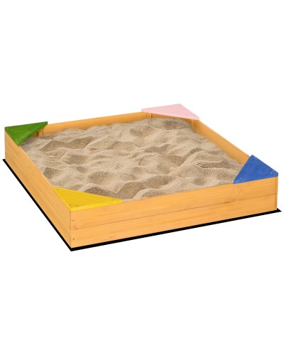  Sabbiera per Bambini da 4 Posti in Legno di Abete con Design senza Fondo, 109x109x19.8 cm