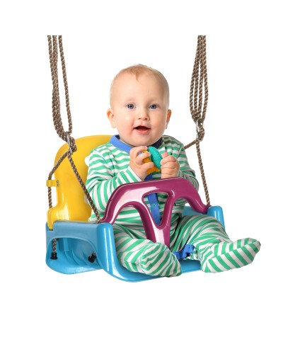 3-in-1 Kids Swing Indoor & Outdoor, Adjustable Rope & Safety Belt, Ages 9-36 Months, Blue