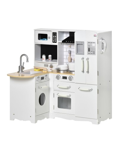 Wooden Toy Kitchen for Kids Ages 3-6 with 14 Accessories, Oven & Sink, 82x65x87 cm, White