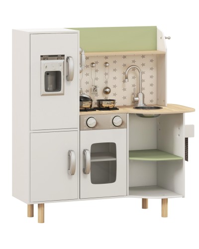 Kids Toy Kitchen 3-6 Years with Ice Maker & Utensils, 84x34x89 cm, White & Green