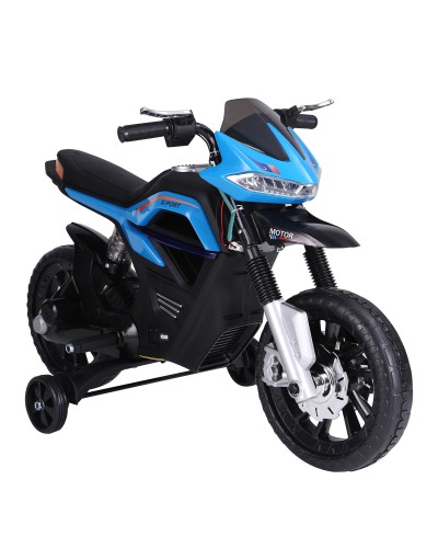  Moto Elettrica per Bambini da 6V con Rotelle e Fari, in PP e Metallo, 105x52.3x62.3 cm, Azzurro e Nero