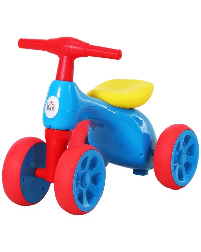 Balance Bike Pedal-Free 4-Wheel Ride-On Toy for 18-36 Month Olds Blue and Red 57cm x 33.5cm x 42.5cm