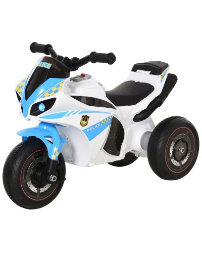  Moto Giocattolo Cavalcabile a 3 Ruote per Bambini 18-36 Mesi Stile Polizia con Musica e Fari, Azzurro